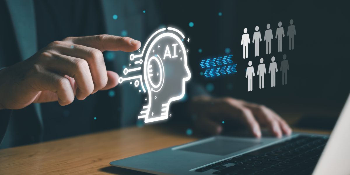 Business person think before make decision to lay off employee and using AI technology to replace workforce for more productivity and cost saving. AI Digital transformation that impact to human